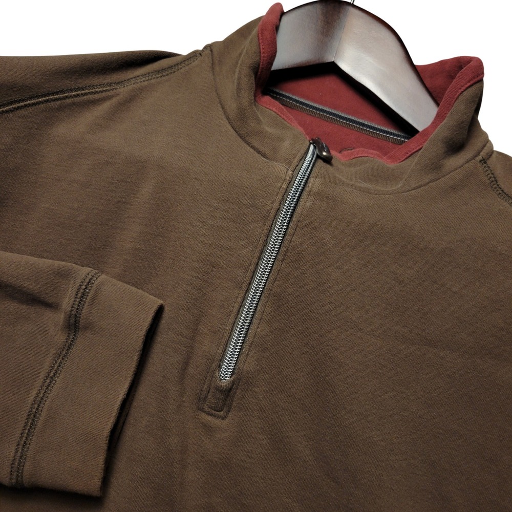 Tommy Bahama Quarter Zip Pullover Mens XL Brown Red Mock Neck Long Sleeve